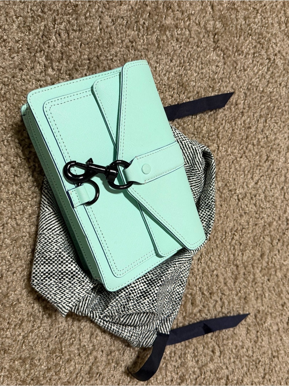 Rebecca Minkoff Mint Green Crossbody Clutch with Black Hardware